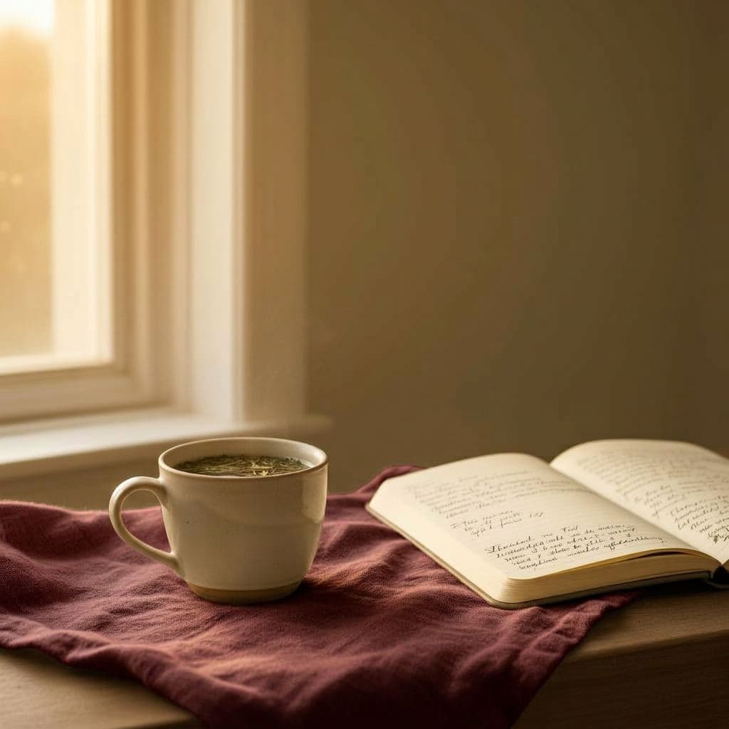 Minimalist meditative scene with soft morning light