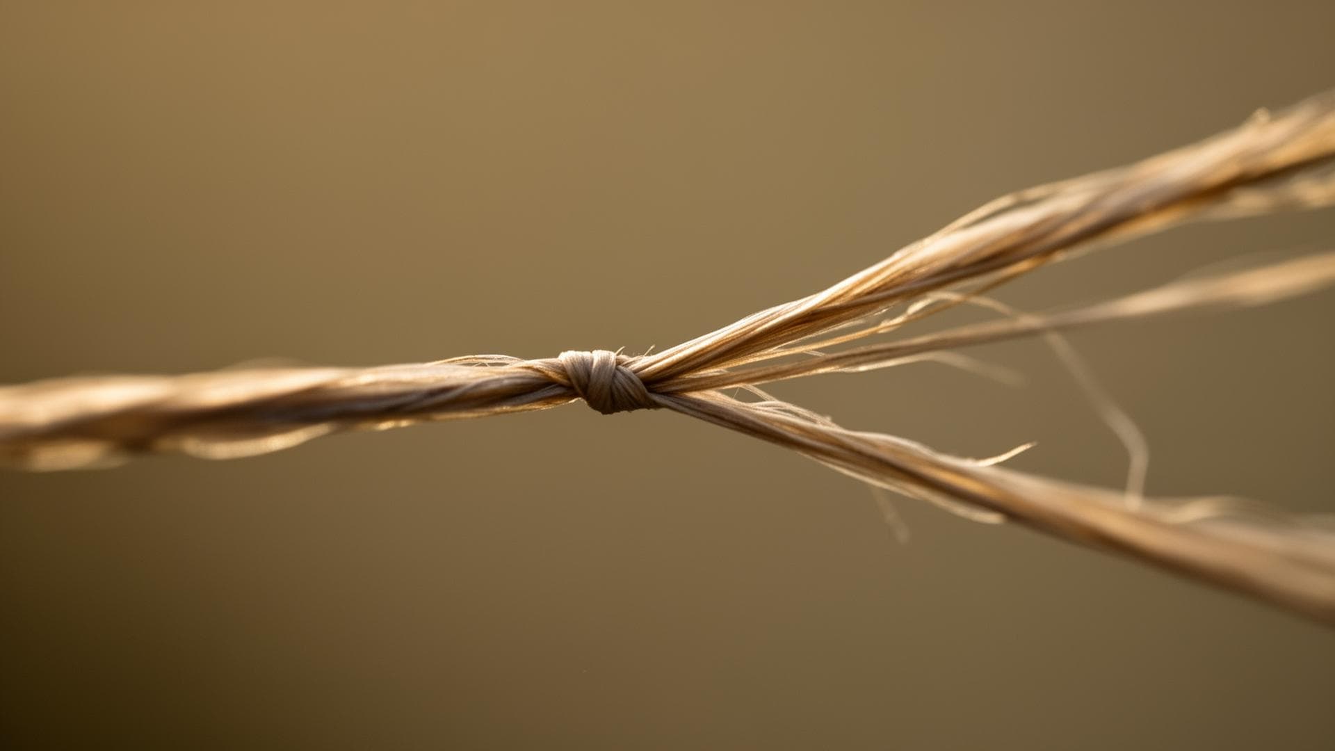 Macro close-up of natural plant fibers under tension, symbolizing the cost of a performance-driven life